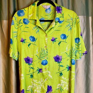 TRUWORTH Green Floral Women's Shirt Blouse, Sz 34